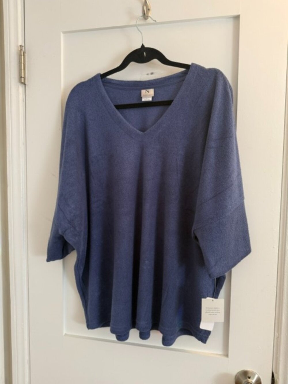 NWT N Natori Brushed Terry Lounge Top Moody Blue Oversized Boxy V-Neck L